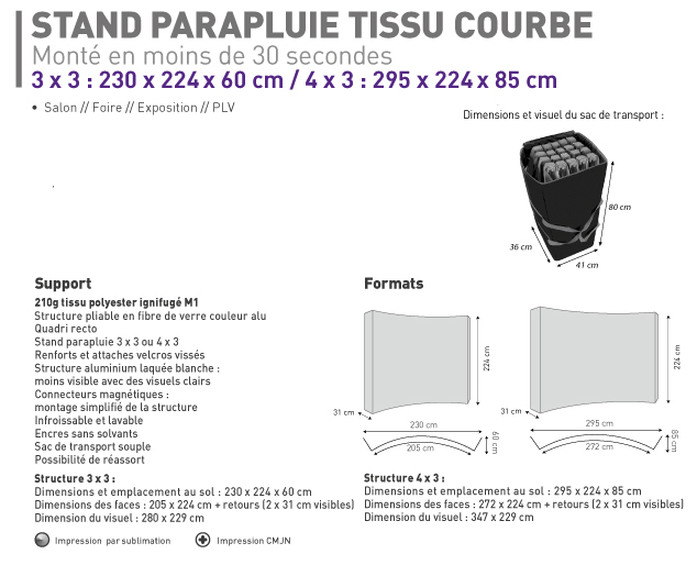 Fiche Technique Stand parapluie tissu courbe