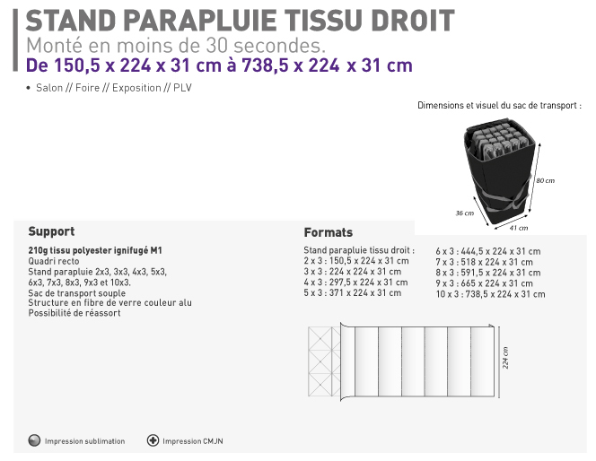 Fiche Technique Stand parapluie tissu droit